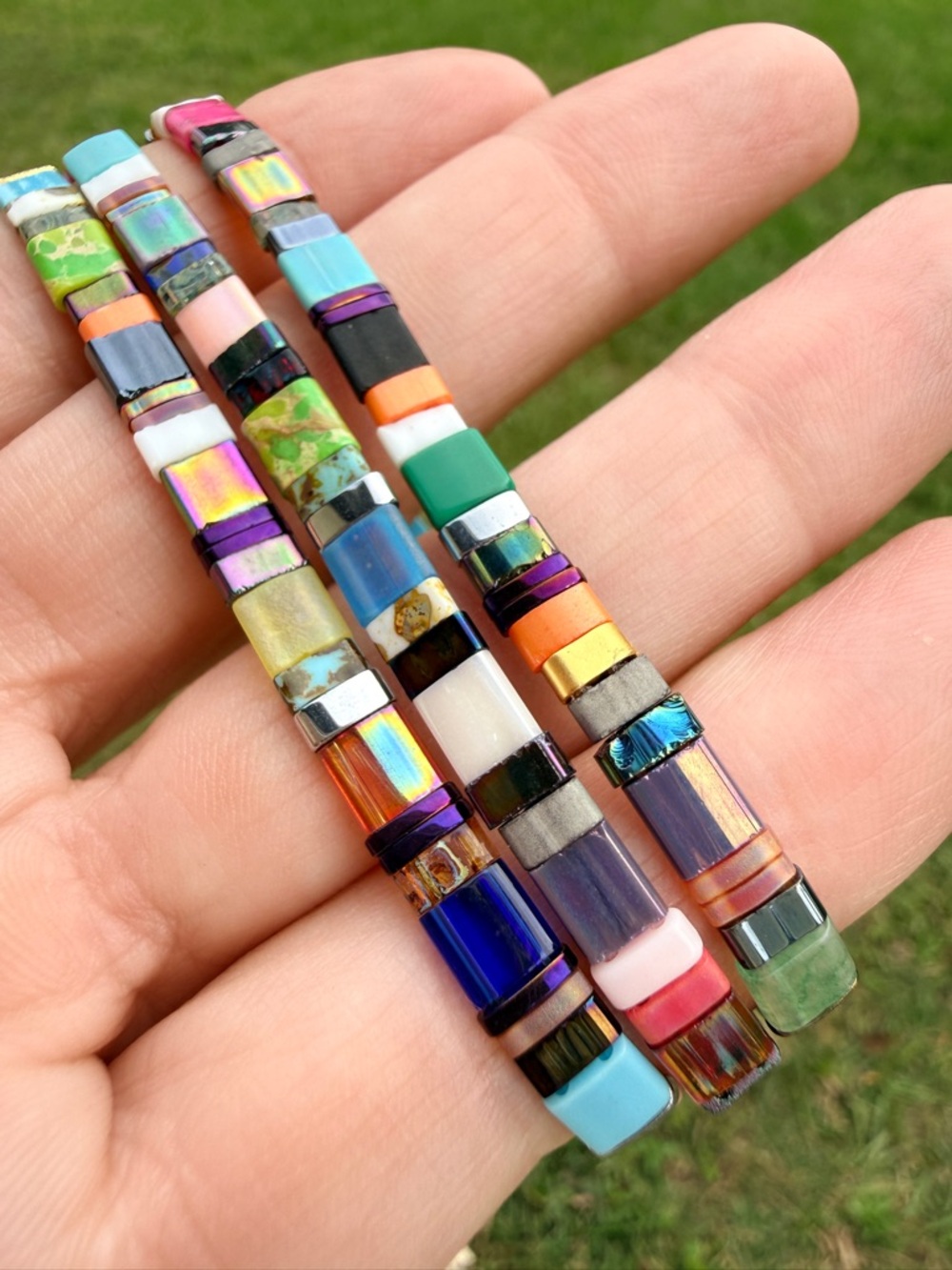 Multicolor Tile Bead Stretch Bracelet - Women Jewelry